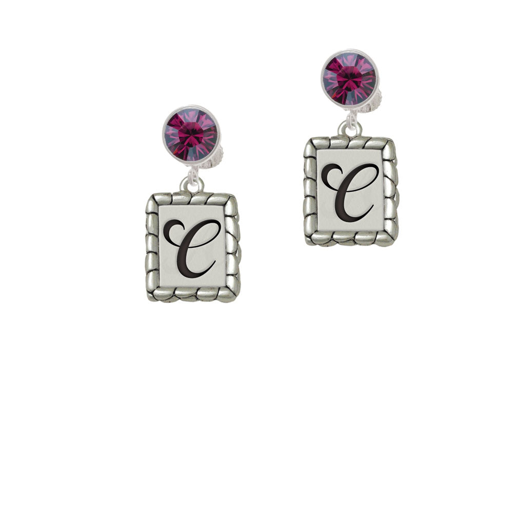 Pebble Border Initial - C Crystal Clip On Earrings Image 8