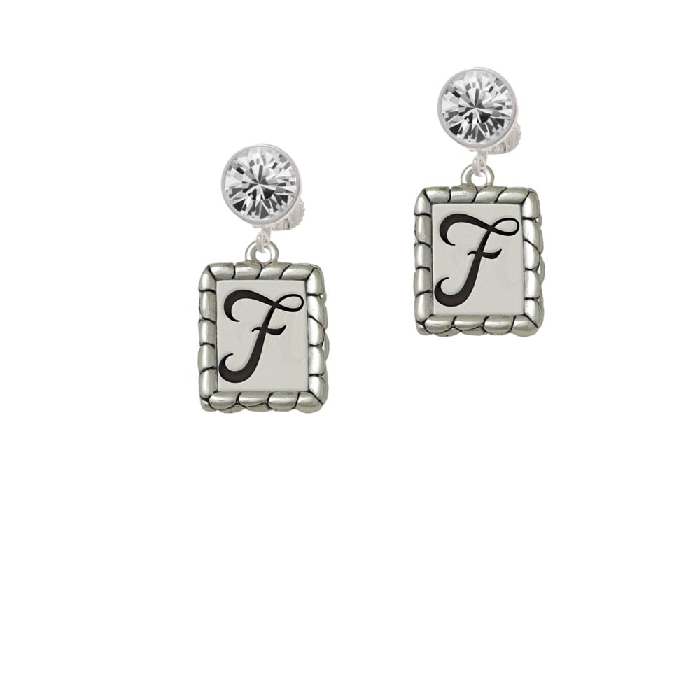 Pebble Border Initial - F Crystal Clip On Earrings Image 1