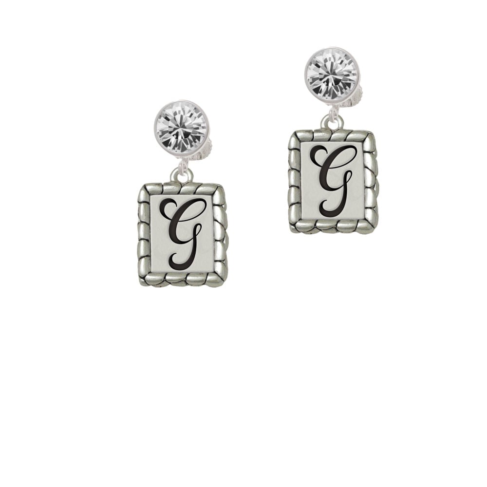 Pebble Border Initial - G Crystal Clip On Earrings Image 1