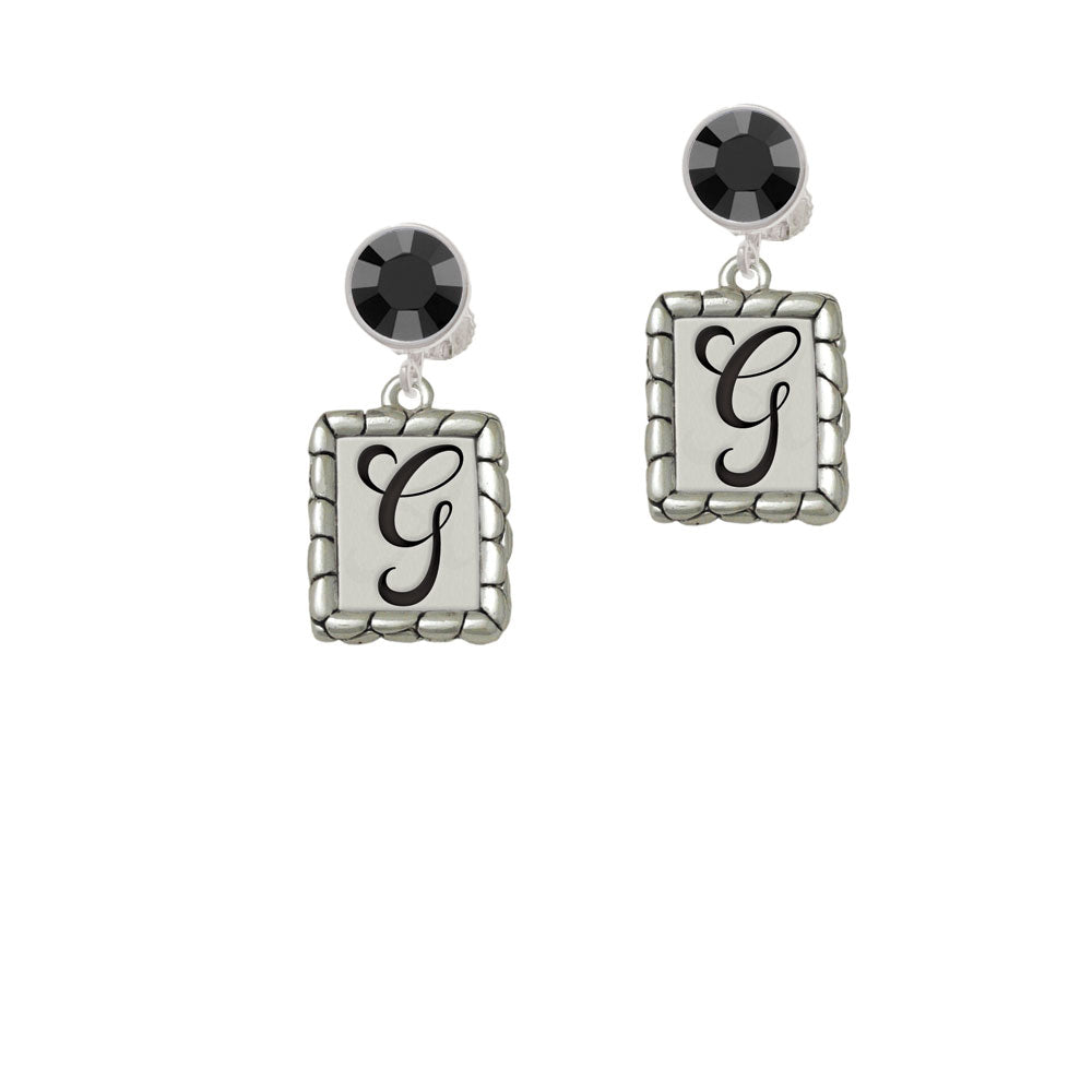 Pebble Border Initial - G Crystal Clip On Earrings Image 3