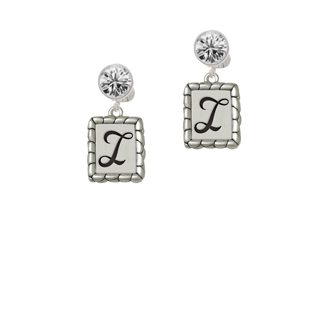 Pebble Border Initial - I Crystal Clip On Earrings Image 1