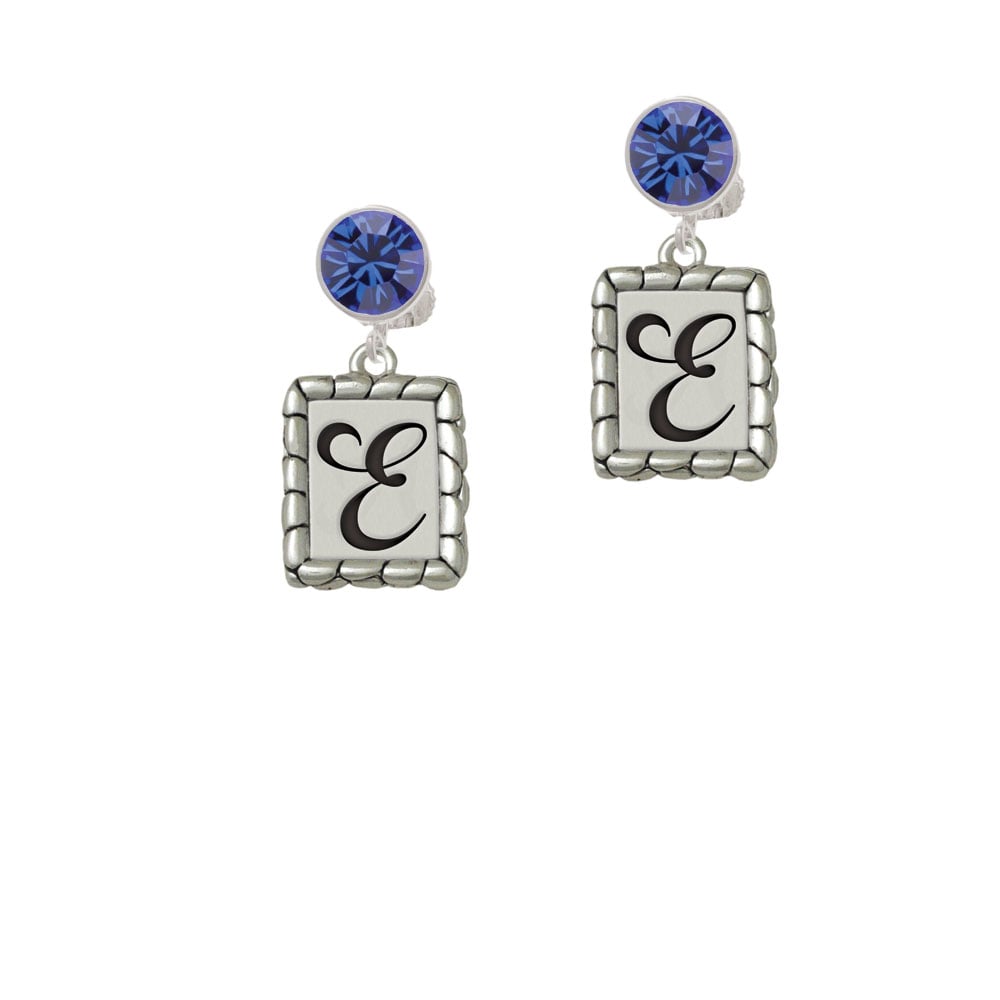 Pebble Border Initial - E Crystal Clip On Earrings Image 1