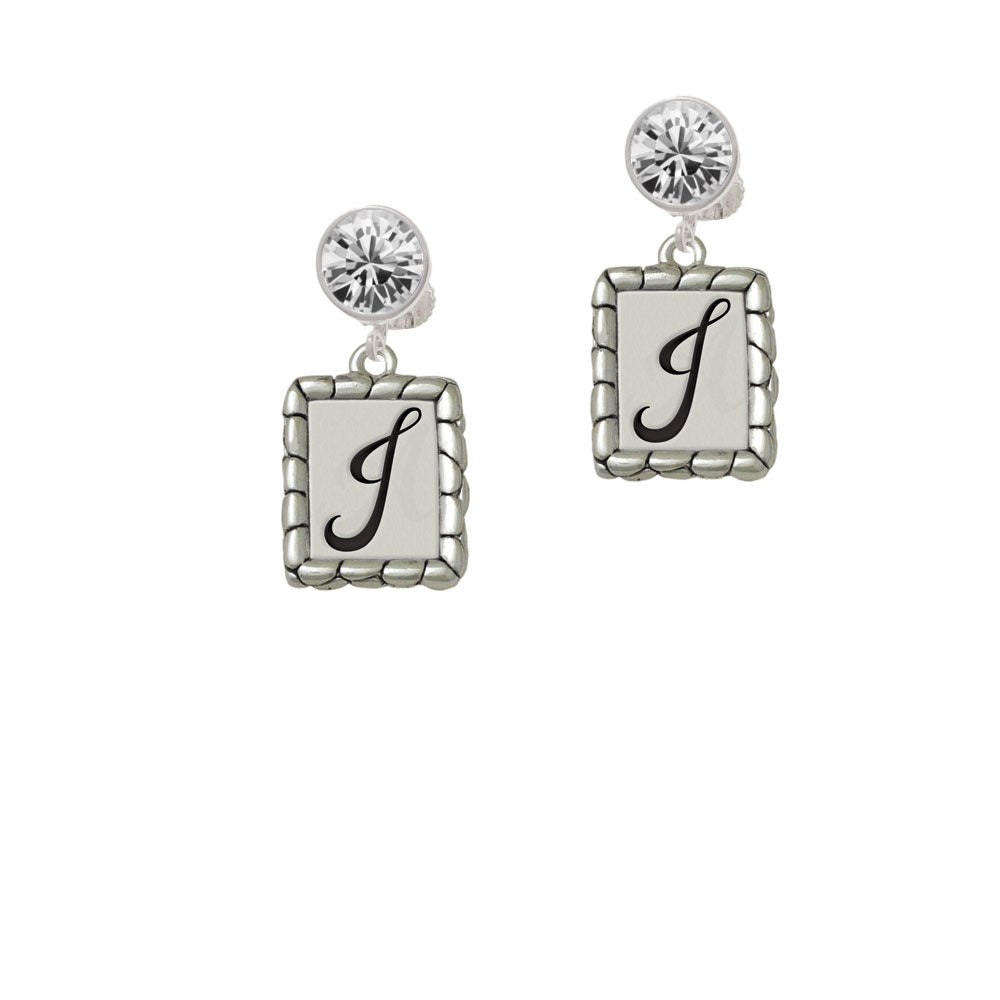 Pebble Border Initial - J Crystal Clip On Earrings Image 2