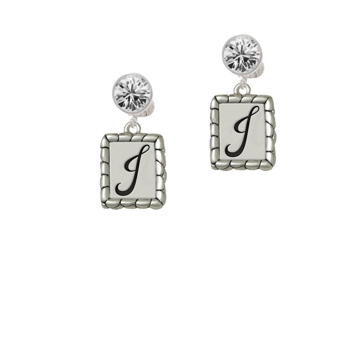 Pebble Border Initial - J Crystal Clip On Earrings Image 1