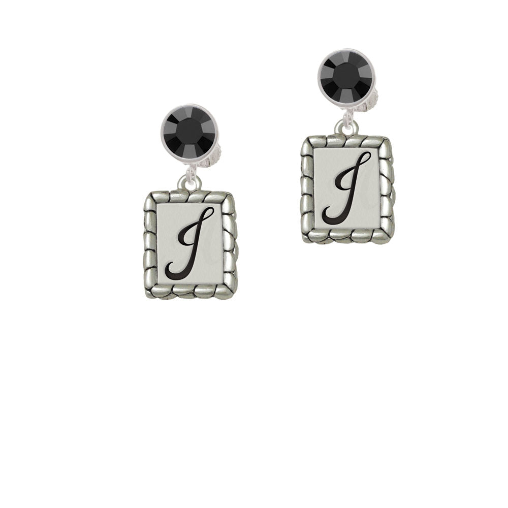 Pebble Border Initial - J Crystal Clip On Earrings Image 3