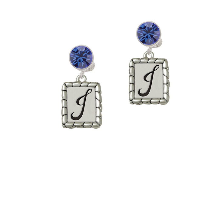 Pebble Border Initial - J Crystal Clip On Earrings Image 7