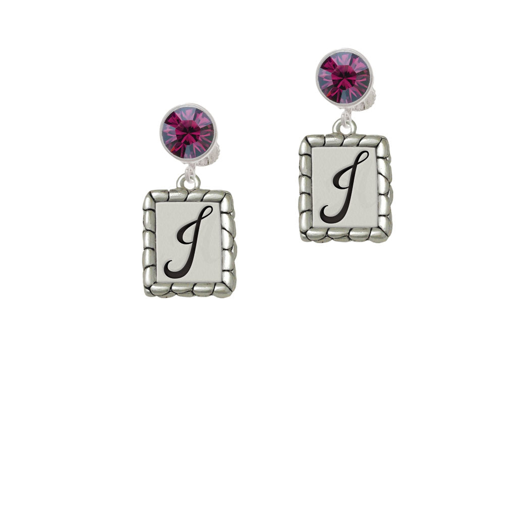 Pebble Border Initial - J Crystal Clip On Earrings Image 8