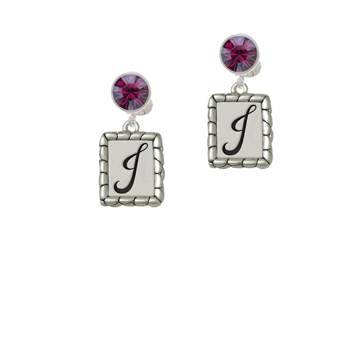 Pebble Border Initial - J Crystal Clip On Earrings Image 1