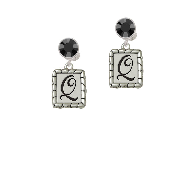 Pebble Border Initial - Q Crystal Clip On Earrings Image 3