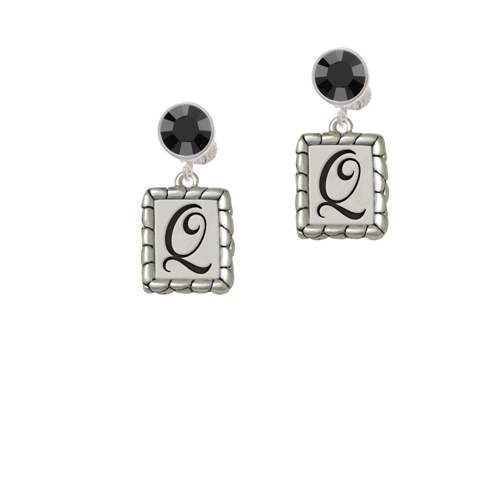 Pebble Border Initial - Q Crystal Clip On Earrings Image 1