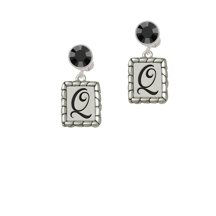 Pebble Border Initial - Q Crystal Clip On Earrings Image 1