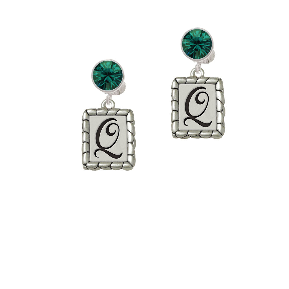 Pebble Border Initial - Q Crystal Clip On Earrings Image 6