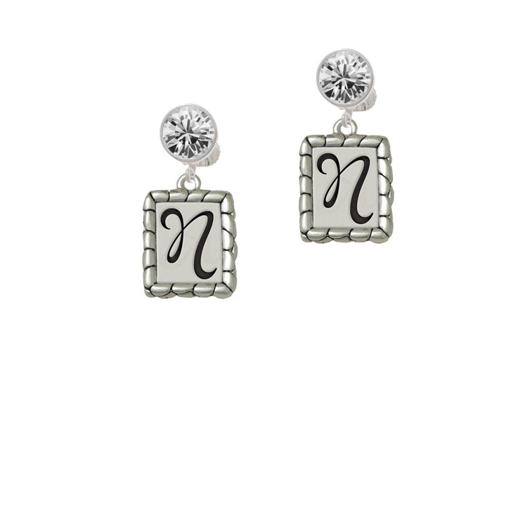 Pebble Border Initial - N Crystal Clip On Earrings Image 2