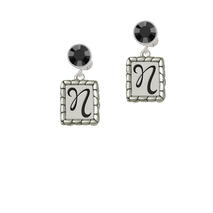 Pebble Border Initial - N Crystal Clip On Earrings Image 3