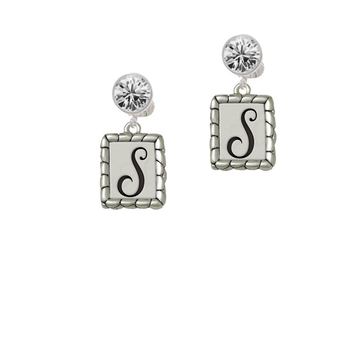 Pebble Border Initial - S Crystal Clip On Earrings Image 2