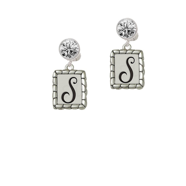 Pebble Border Initial - S Crystal Clip On Earrings Image 1