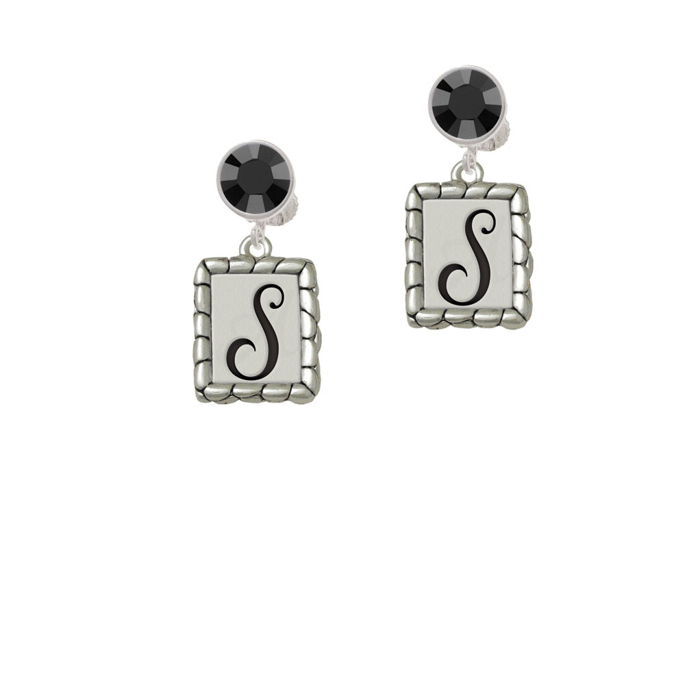 Pebble Border Initial - S Crystal Clip On Earrings Image 3