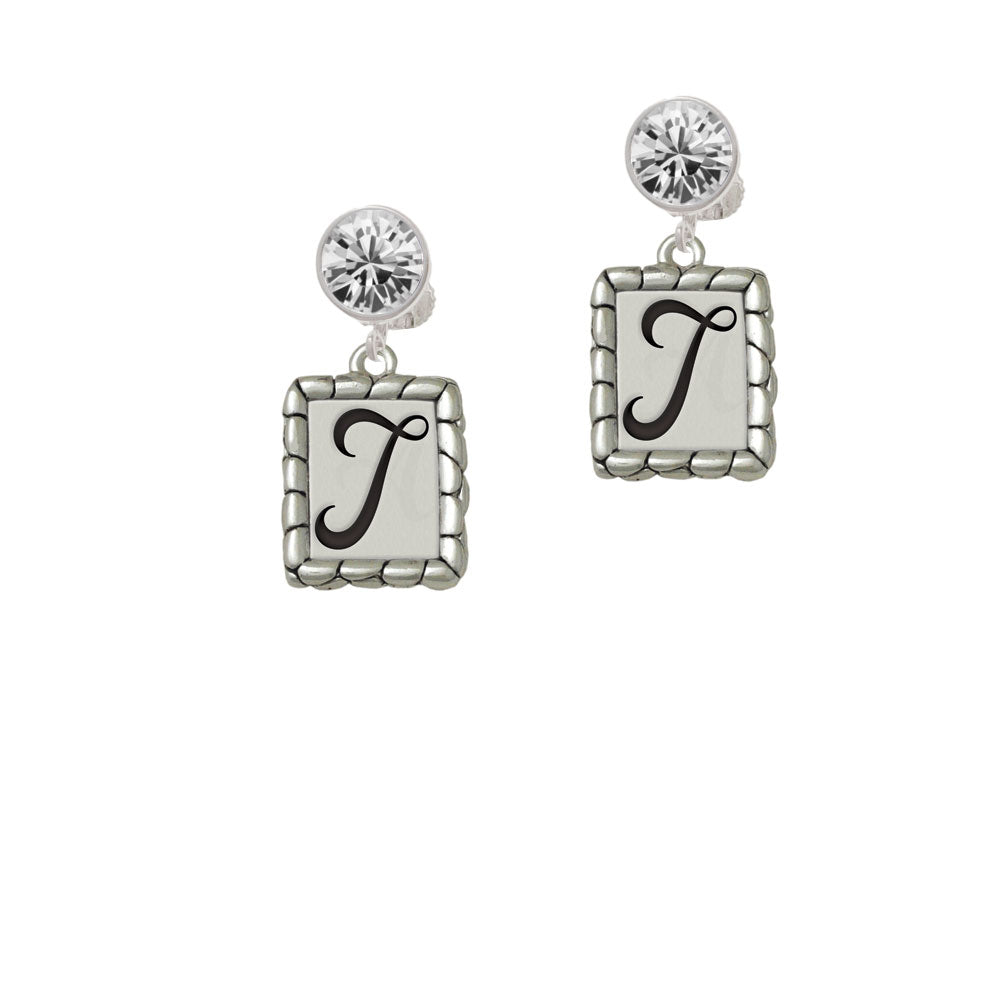 Pebble Border Initial - T Crystal Clip On Earrings Image 2