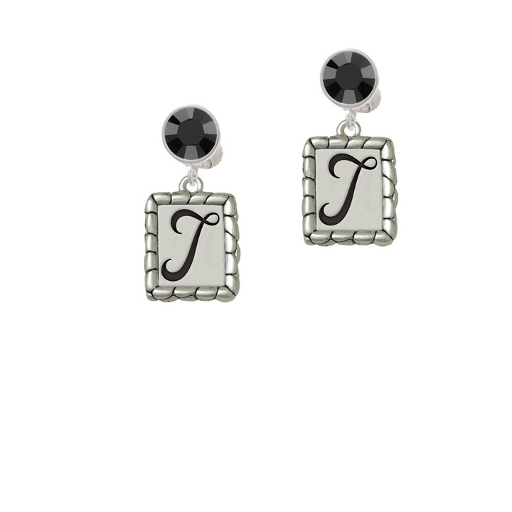 Pebble Border Initial - T Crystal Clip On Earrings Image 3