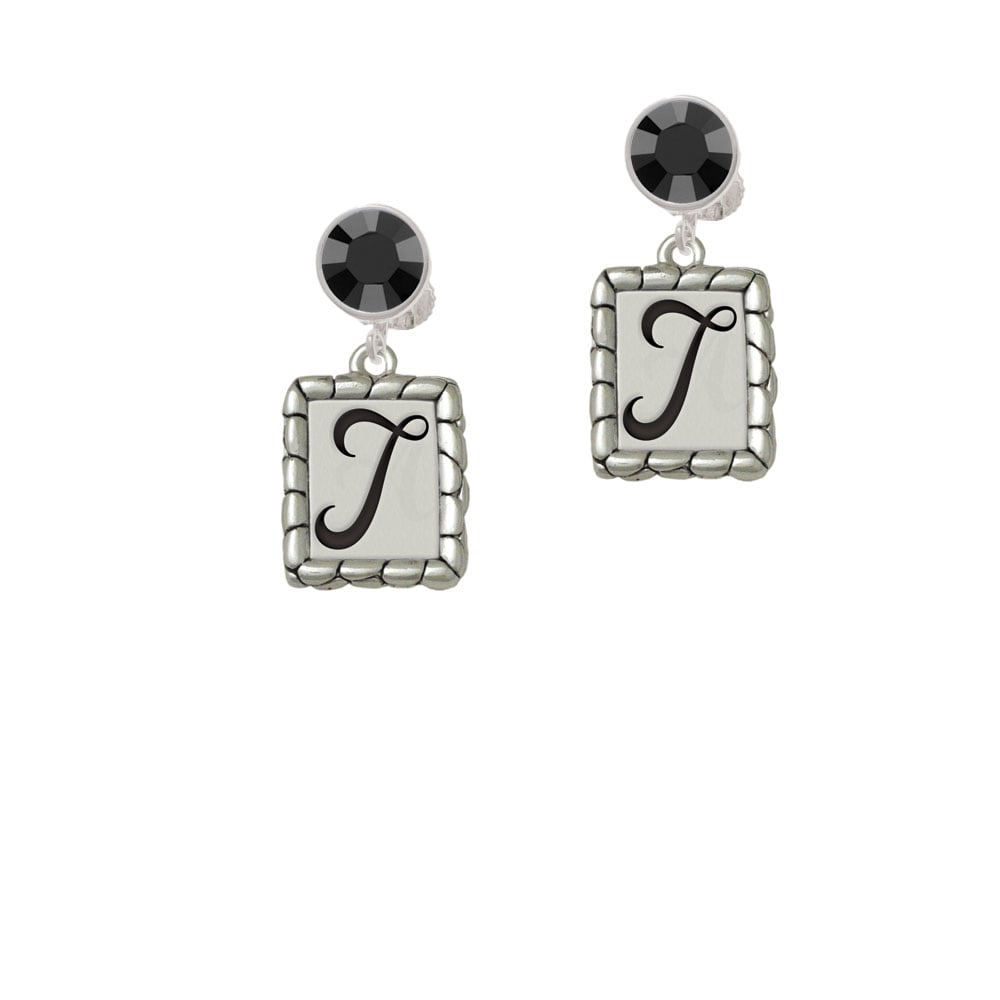 Pebble Border Initial - T Crystal Clip On Earrings Image 1