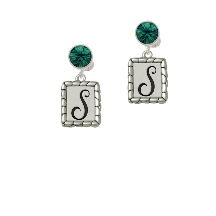 Pebble Border Initial - S Crystal Clip On Earrings Image 6