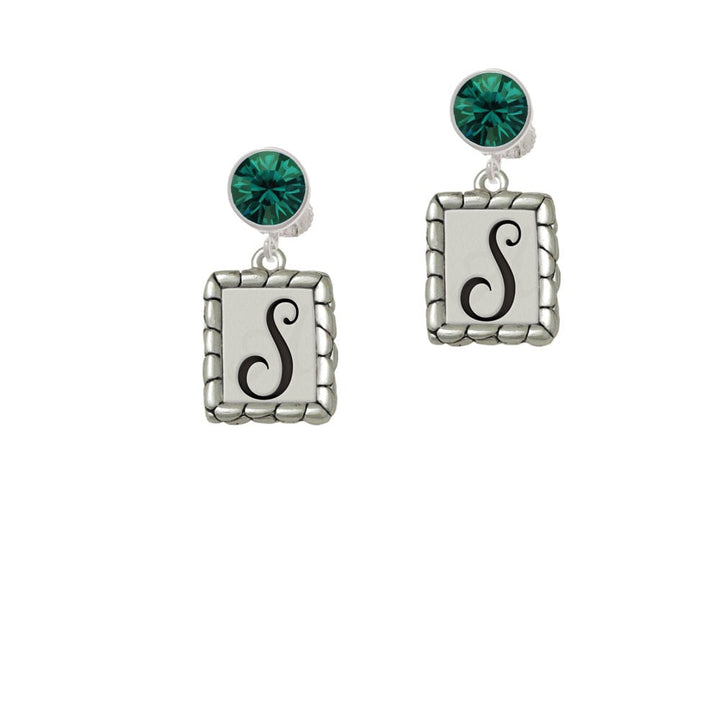 Pebble Border Initial - S Crystal Clip On Earrings Image 1