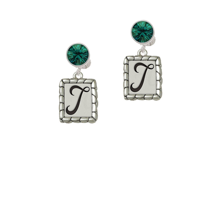 Pebble Border Initial - T Crystal Clip On Earrings Image 6