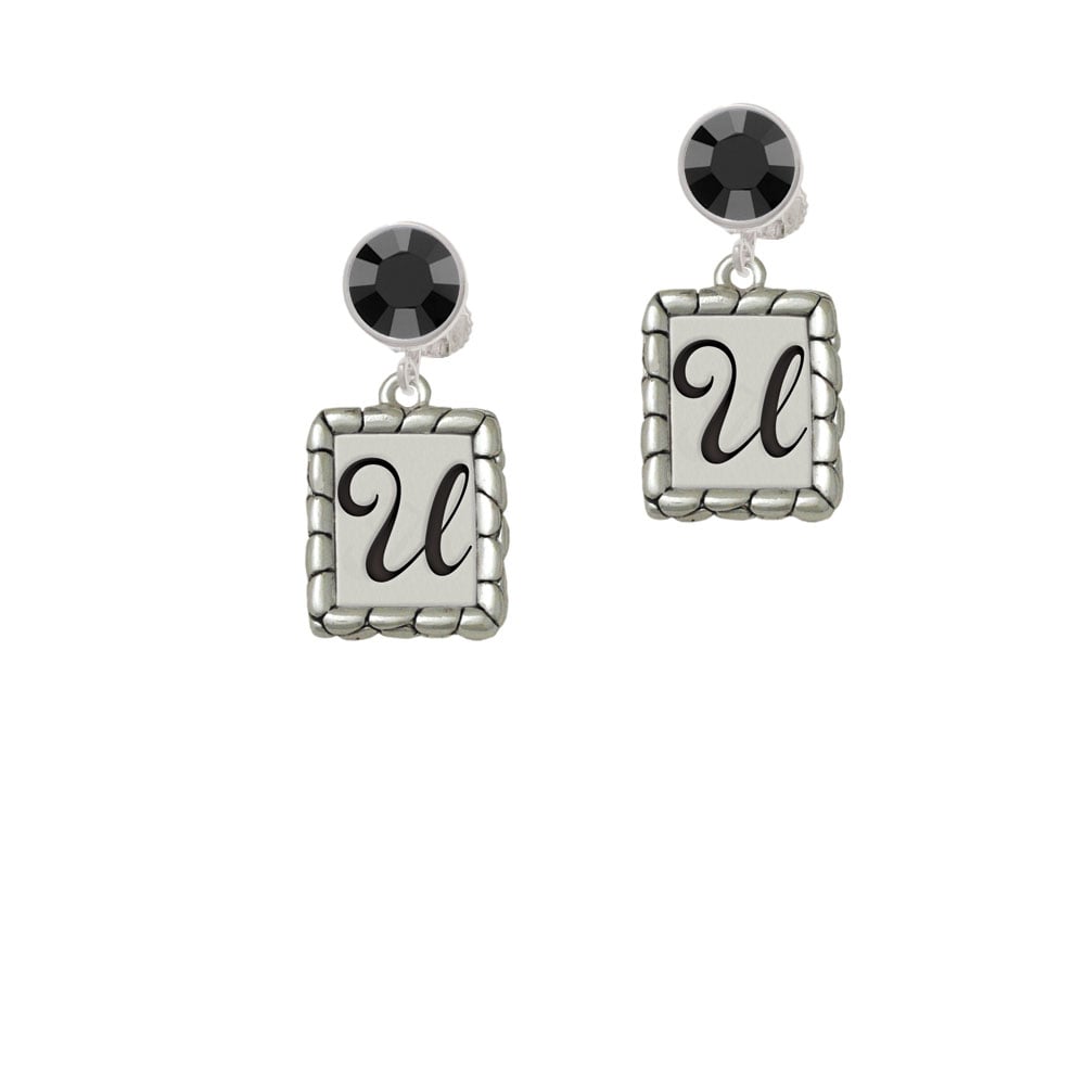 Pebble Border Initial - U Crystal Clip On Earrings Image 1