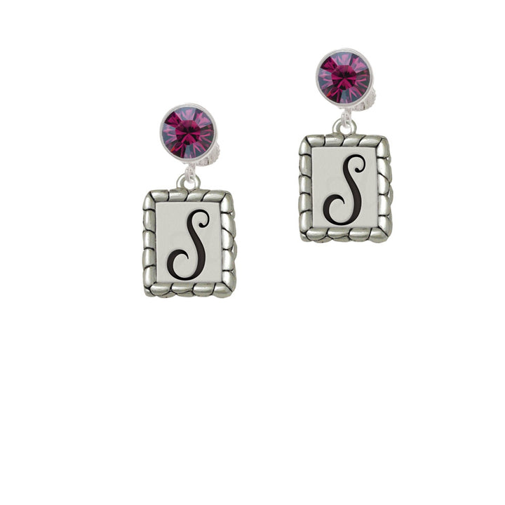 Pebble Border Initial - S Crystal Clip On Earrings Image 8