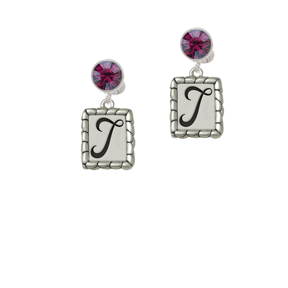 Pebble Border Initial - T Crystal Clip On Earrings Image 8