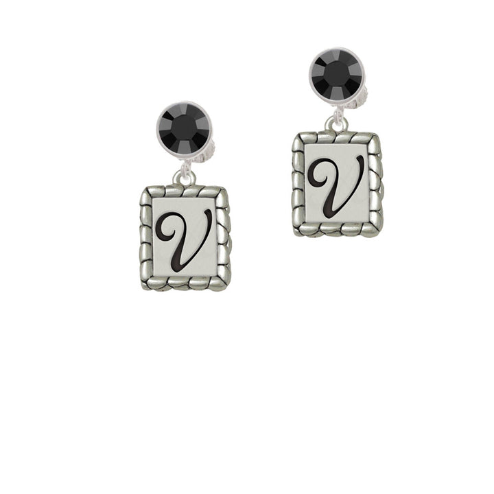 Pebble Border Initial - V Crystal Clip On Earrings Image 3