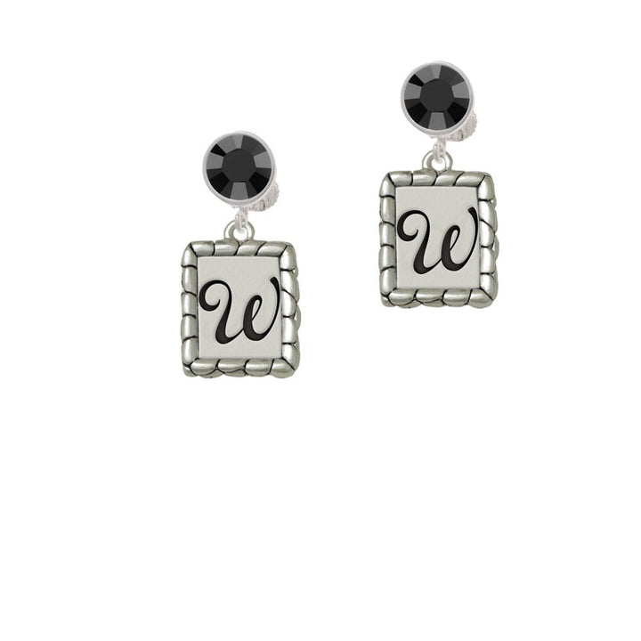 Pebble Border Initial - W Crystal Clip On Earrings Image 1