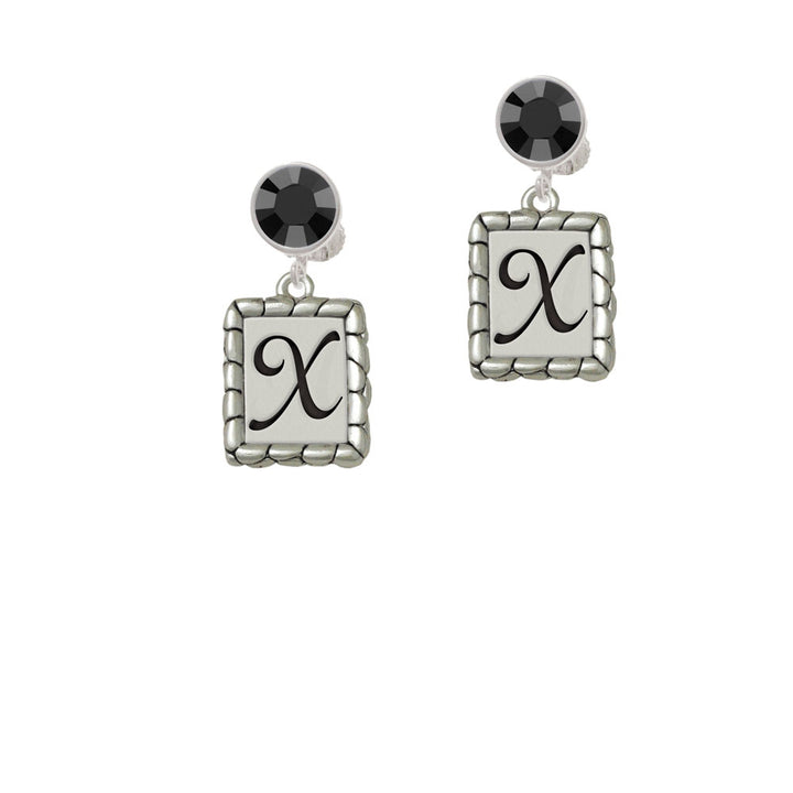 Pebble Border Initial - X Crystal Clip On Earrings Image 3