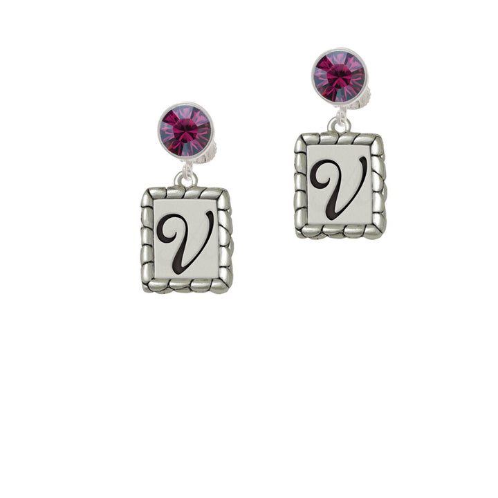 Pebble Border Initial - V Crystal Clip On Earrings Image 8