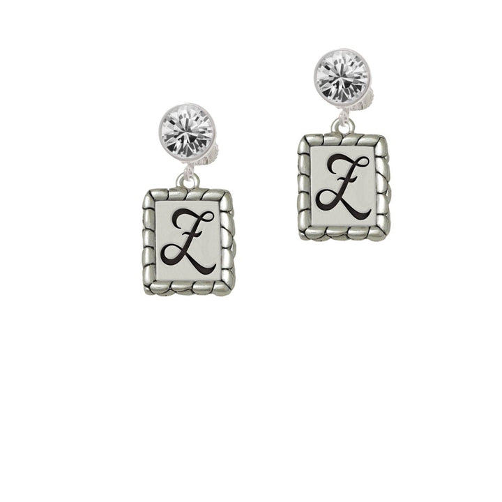 Pebble Border Initial - Z Crystal Clip On Earrings Image 1