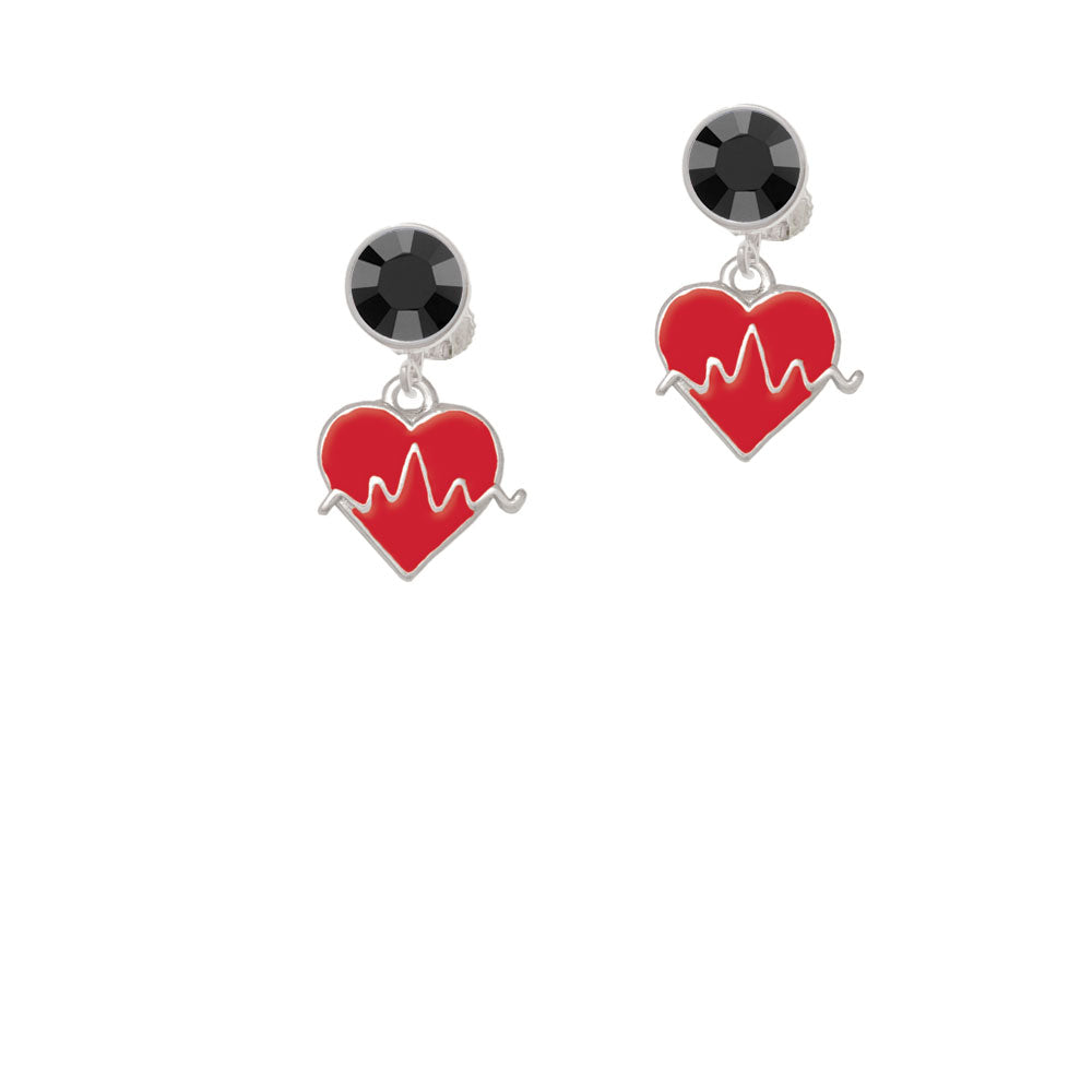 Heartbeat on Red Heart Crystal Clip On Earrings Image 3