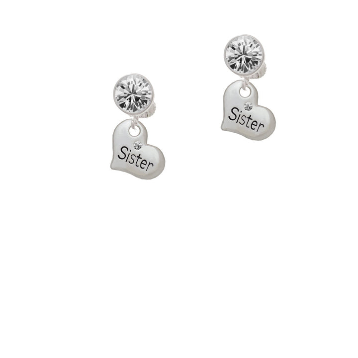 Small Sister Heart with Clear Crystal Crystal Clip On Earrings Image 2