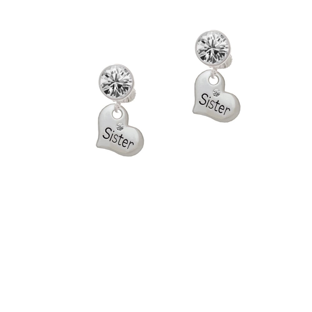 Small Sister Heart with Clear Crystal Crystal Clip On Earrings Image 1