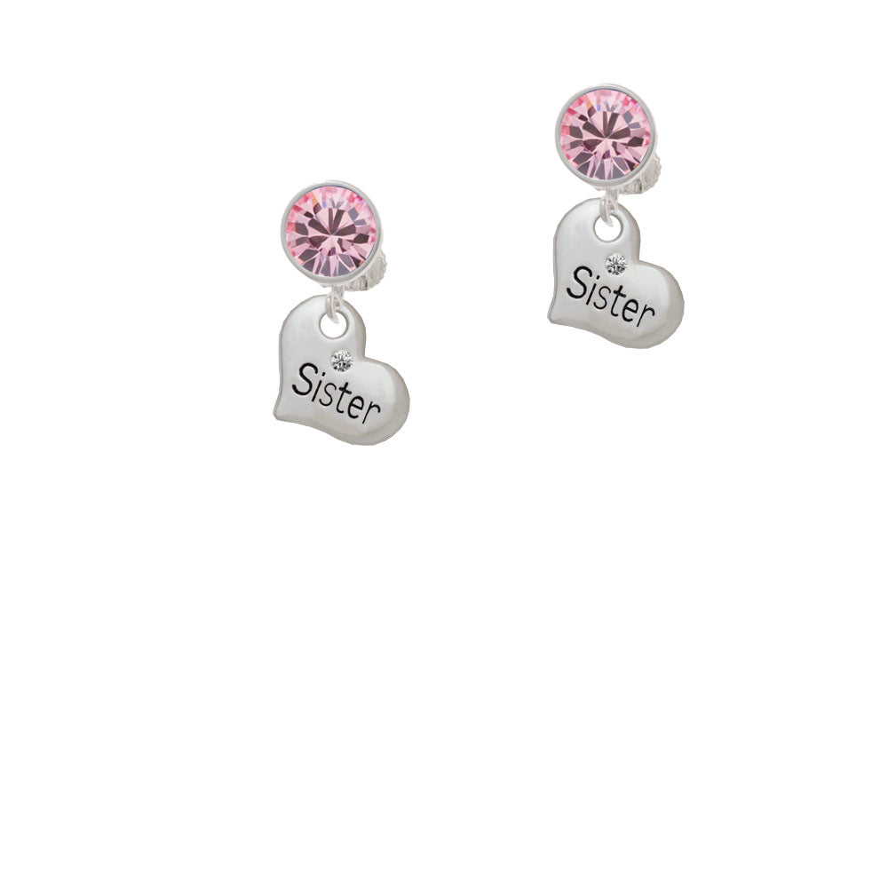 Small Sister Heart with Clear Crystal Crystal Clip On Earrings Image 4