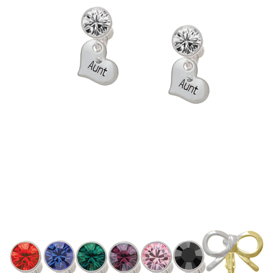 Small Aunt Heart with Clear Crystal Crystal Clip On Earrings Image 1