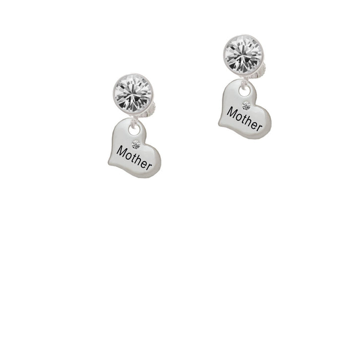 Small Mother Heart with Clear Crystal Crystal Clip On Earrings Image 2