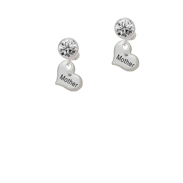 Small Mother Heart with Clear Crystal Crystal Clip On Earrings Image 1