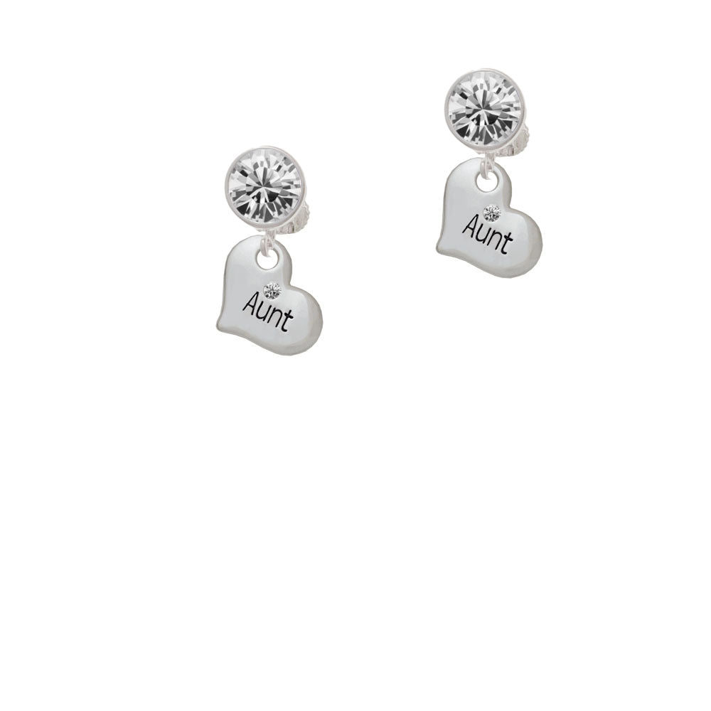 Small Aunt Heart with Clear Crystal Crystal Clip On Earrings Image 2