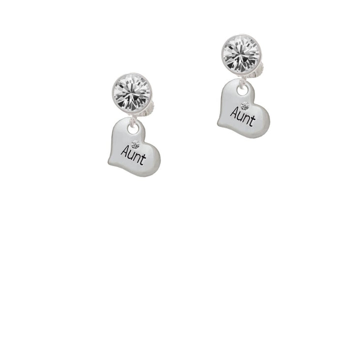 Small Aunt Heart with Clear Crystal Crystal Clip On Earrings Image 1