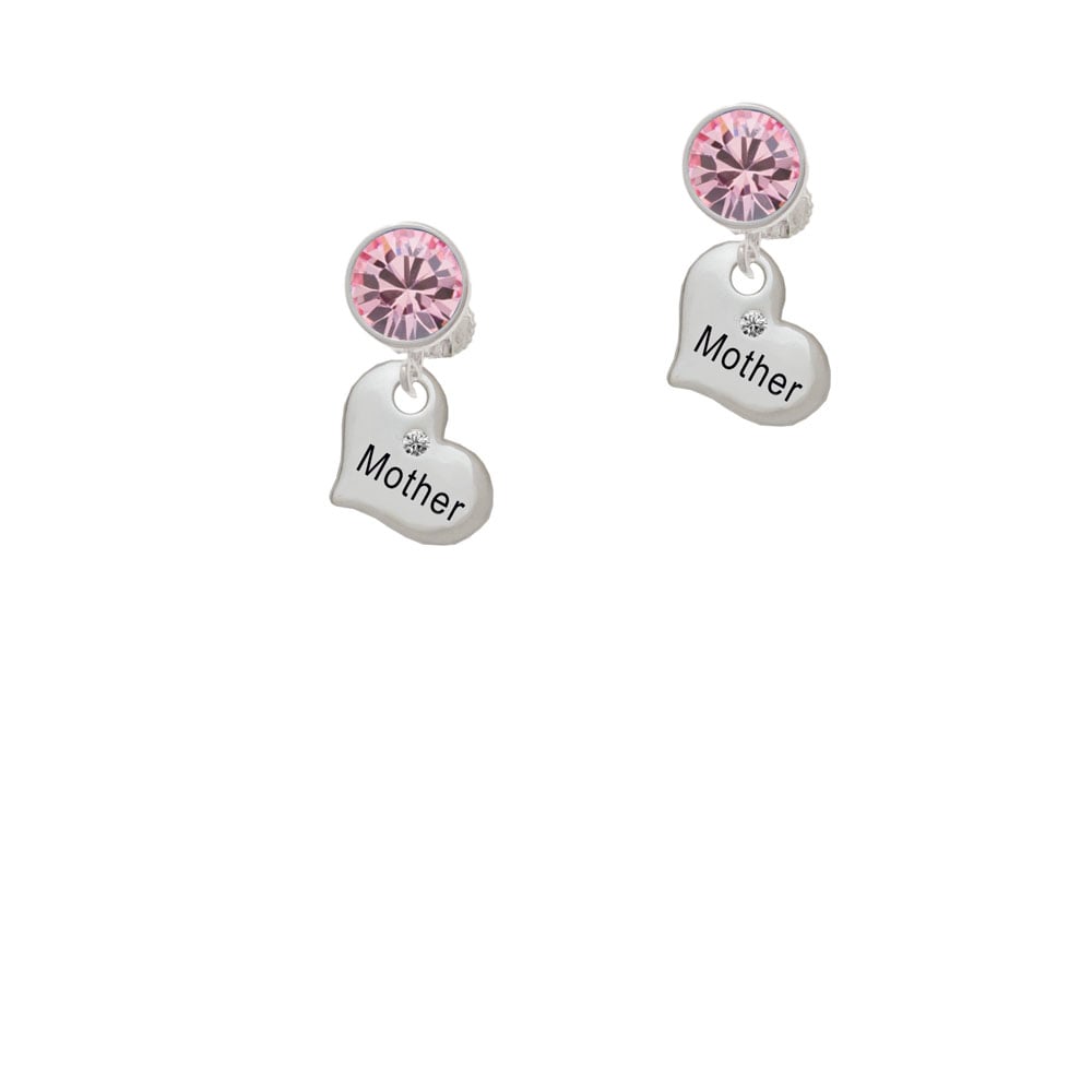 Small Mother Heart with Clear Crystal Crystal Clip On Earrings Image 4