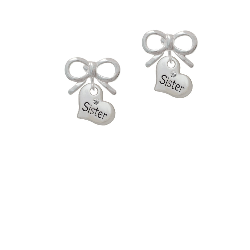 Small Sister Heart with Clear Crystal Crystal Clip On Earrings Image 9