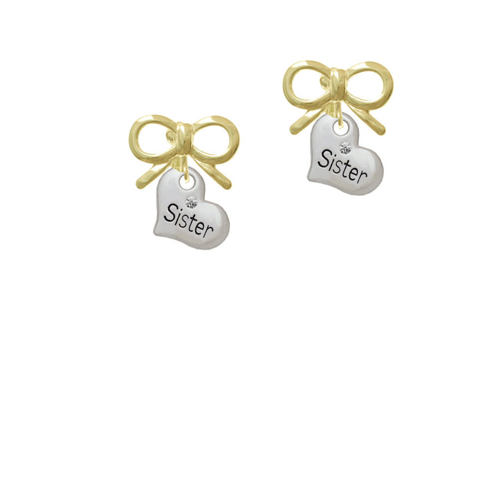 Small Sister Heart with Clear Crystal Crystal Clip On Earrings Image 10