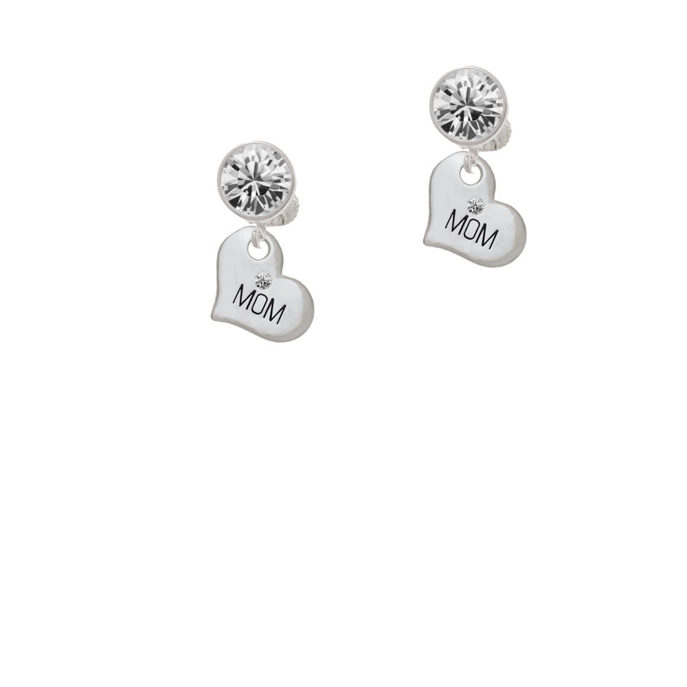 Small Mom Heart with Clear Crystal Crystal Clip On Earrings Image 2