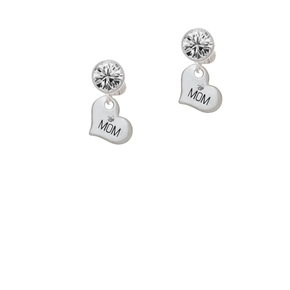 Small Mom Heart with Clear Crystal Crystal Clip On Earrings Image 1