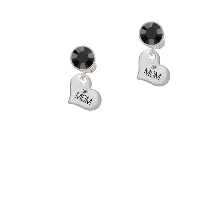 Small Mom Heart with Clear Crystal Crystal Clip On Earrings Image 3